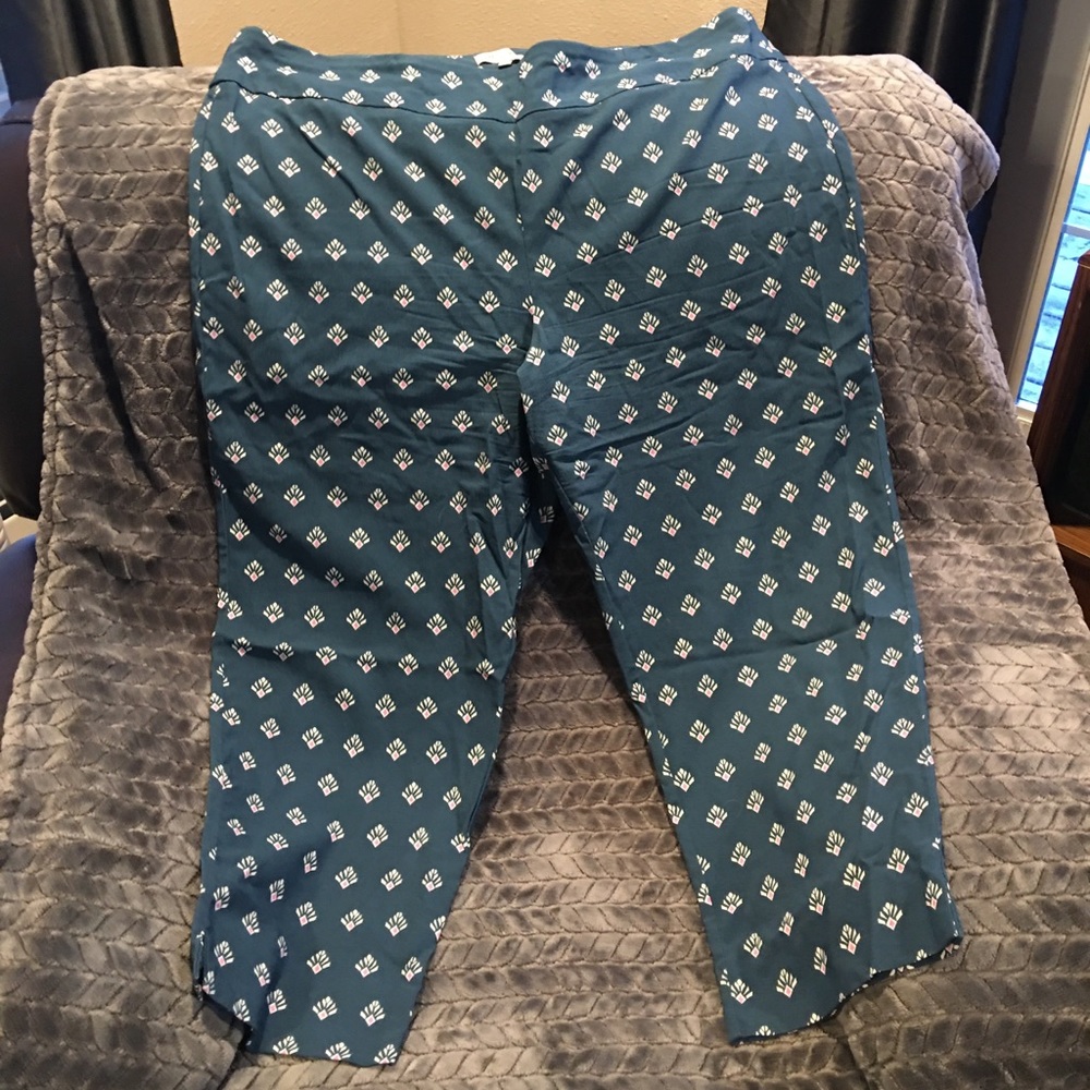 Blue/rose & cream detail pull on pants